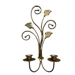 Vintage HOMCO Home Interiors BRASS Scroll & Leaf Wall Sconce Candle Holder